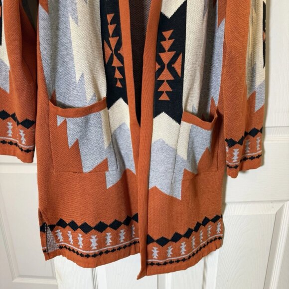 Women’s Cardigan Open Duster Southwestern Aztec Tribal Size L Long Sleeve - Picture 4 of 9